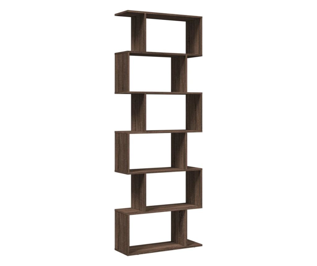 6 szintes barna tölgy fa elválasztó könyvespolc 70x24x193 cm - 7