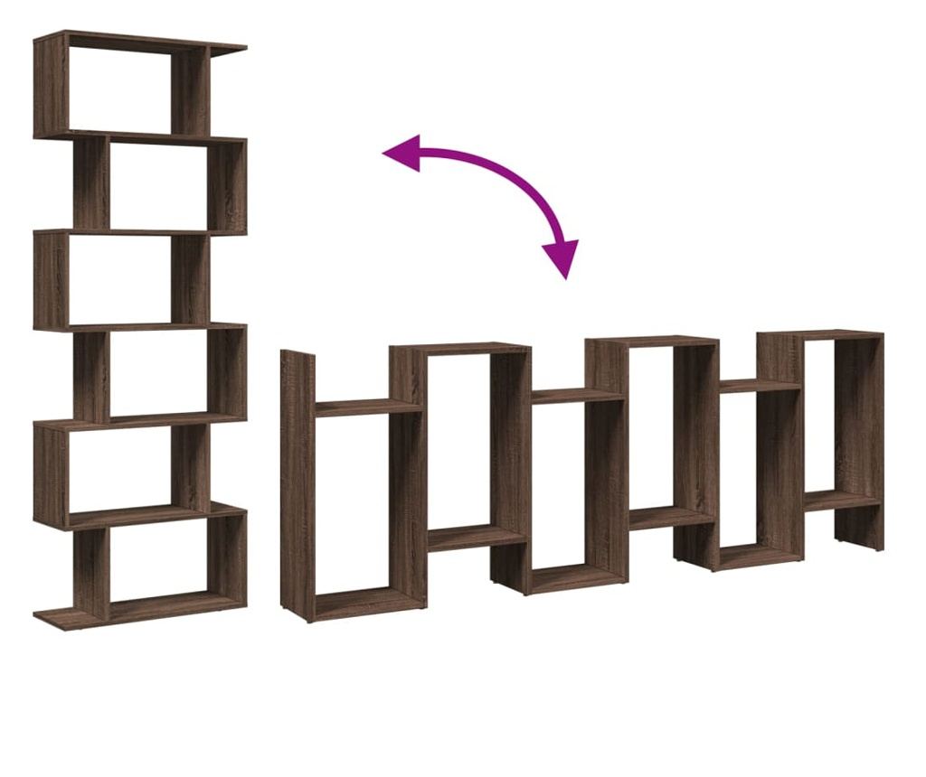 6 szintes barna tölgy fa elválasztó könyvespolc 70x24x193 cm - 8
