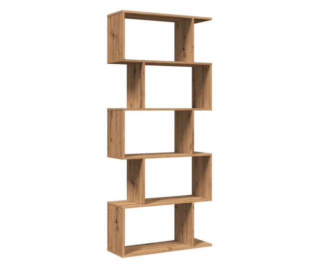 5 szintes kézműves tölgy fa elválasztó könyvespolc 70x24x161 cm
