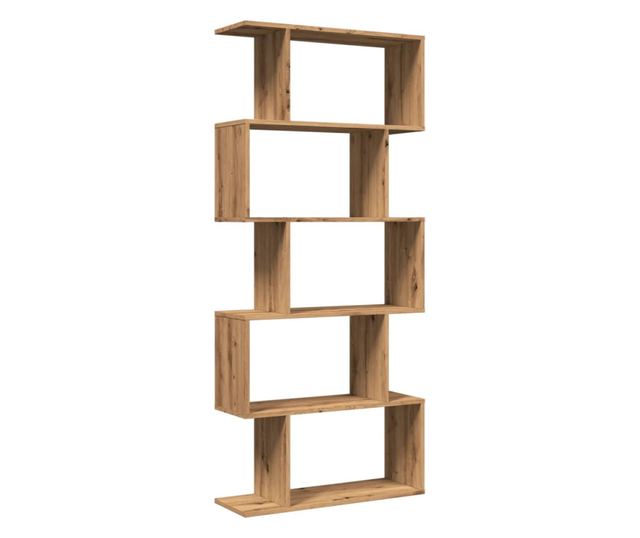 5 szintes kézműves tölgy fa elválasztó könyvespolc 70x24x161 cm