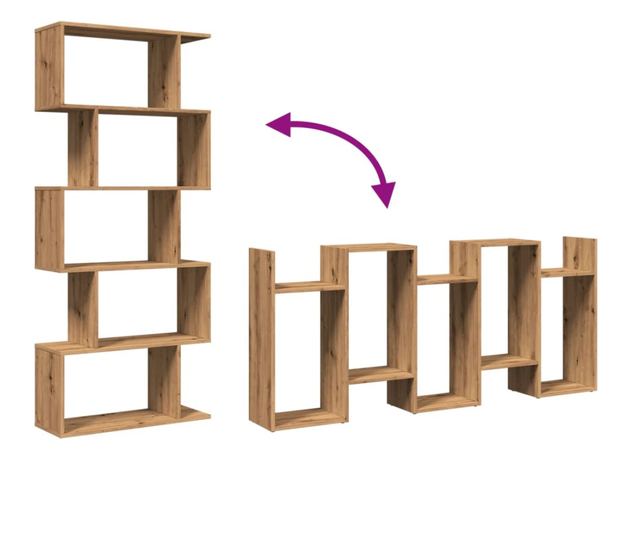 5 szintes kézműves tölgy fa elválasztó könyvespolc 70x24x161 cm