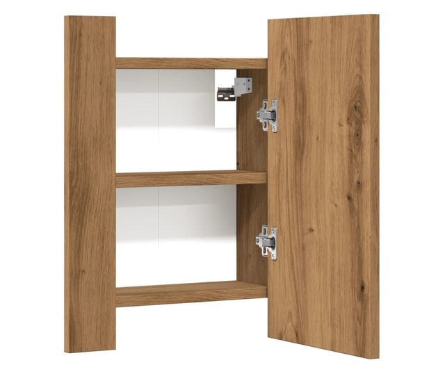 kézműves tölgy szerelt fa tükrös szekrény LED-del 40x12x45 cm