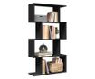 4 szintes fekete szerelt fa elválasztó könyvespolc 70x24x129 cm
