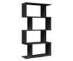 4 szintes fekete szerelt fa elválasztó könyvespolc 70x24x129 cm