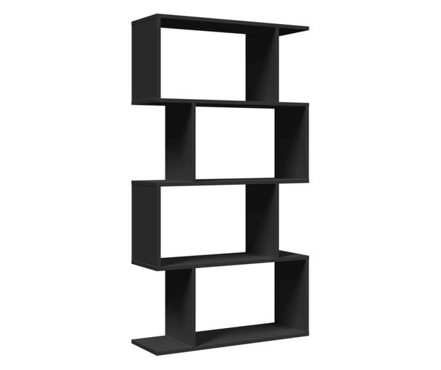 4 szintes fekete szerelt fa elválasztó könyvespolc 70x24x129 cm