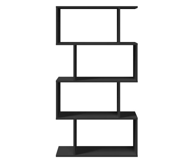 4 szintes fekete szerelt fa elválasztó könyvespolc 70x24x129 cm