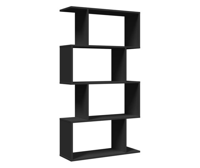 4 szintes fekete szerelt fa elválasztó könyvespolc 70x24x129 cm