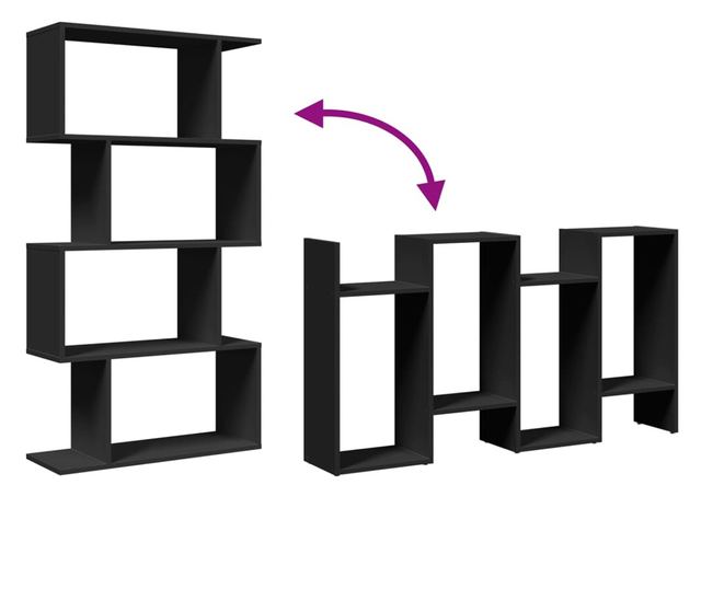 4 szintes fekete szerelt fa elválasztó könyvespolc 70x24x129 cm