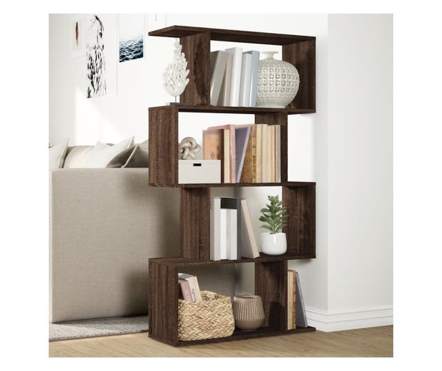 4 szintes barna tölgy fa elválasztó könyvespolc 70x24x129 cm