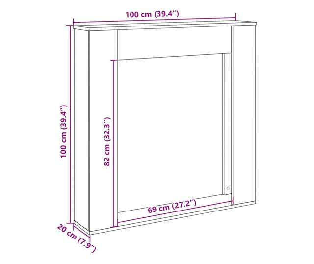 füstös tölgy színű szerelt fa kandallóburkolat 100x20x100 cm