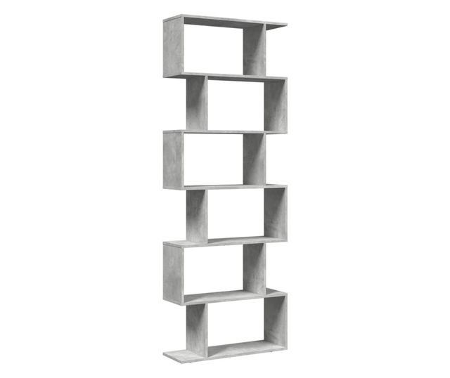 6 szintes betonszürke fa térelválasztó könyvespolc 70x24x193 cm