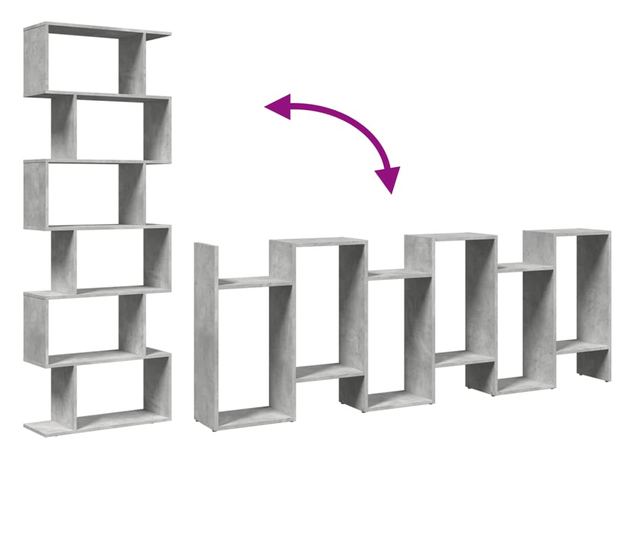 6 szintes betonszürke fa térelválasztó könyvespolc 70x24x193 cm