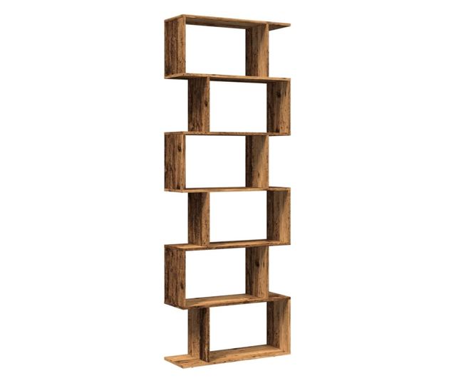 6 szintes antik fa színű fa elválasztó könyvespolc 70x24x193 cm