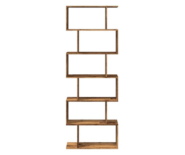 6 szintes antik fa színű fa elválasztó könyvespolc 70x24x193 cm