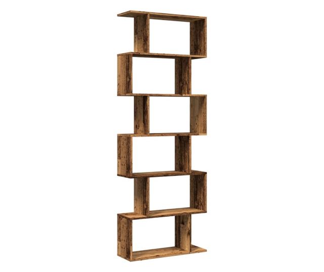 6 szintes antik fa színű fa elválasztó könyvespolc 70x24x193 cm