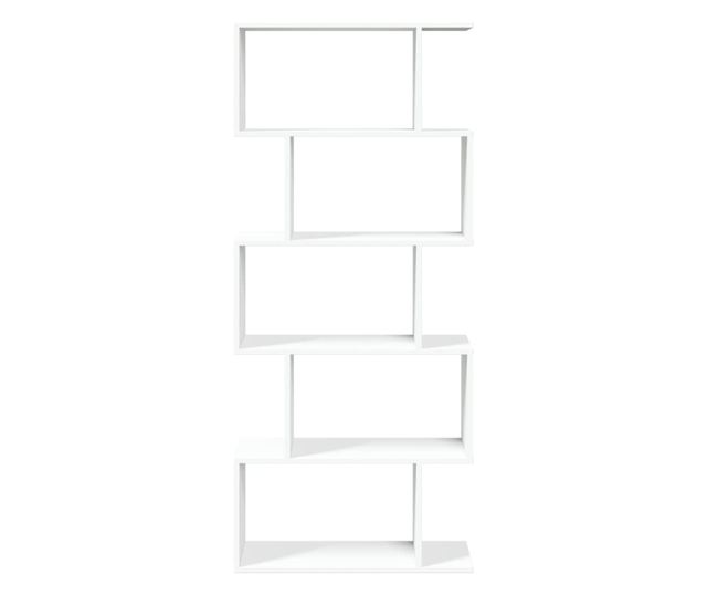 5 szintes fehér szerelt fa elválasztó könyvespolc 70x24x161 cm