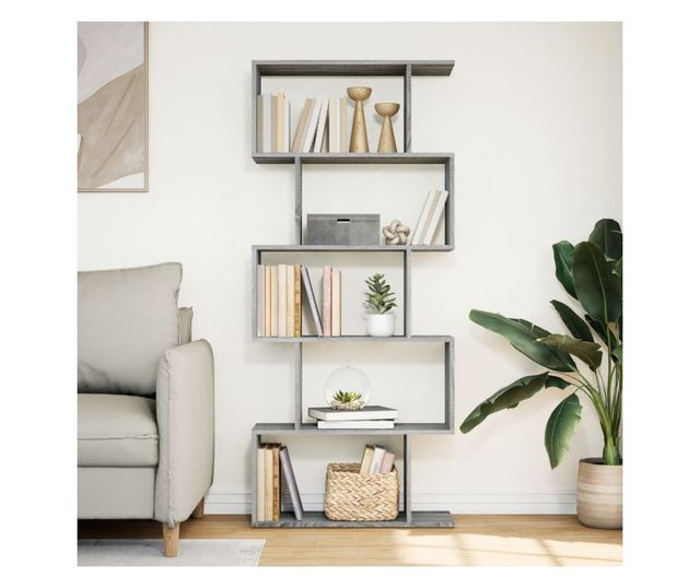 5 szintes szürke sonoma fa elválasztó könyvespolc 70x24x161 cm