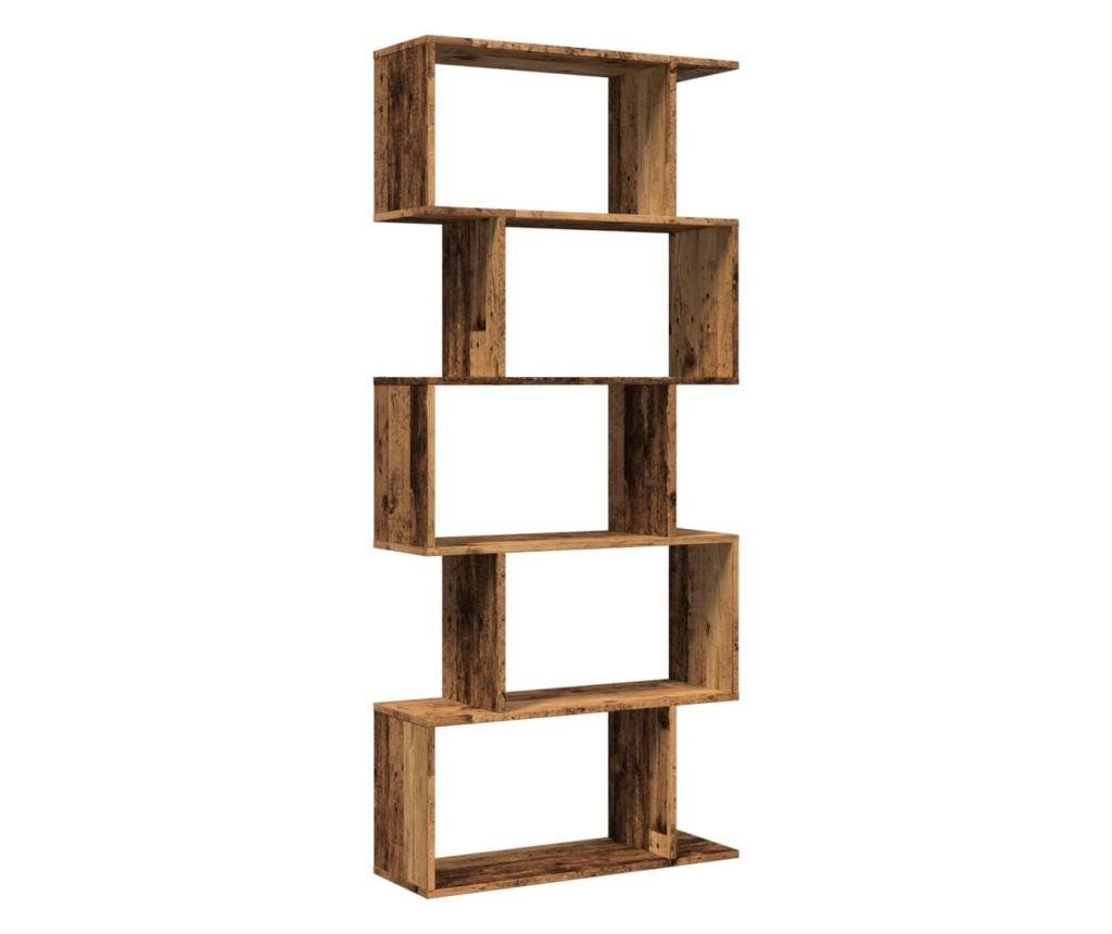 5 szintes antik fa színű fa elválasztó könyvespolc 70x24x161 cm - 2