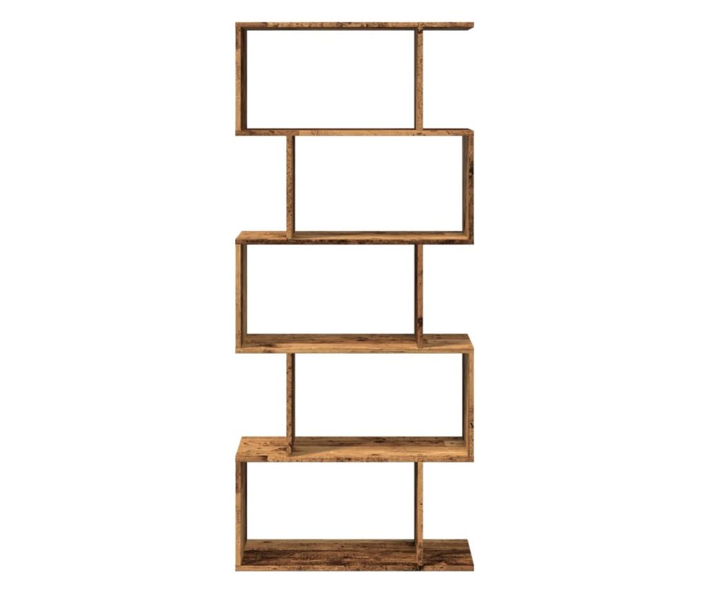 5 szintes antik fa színű fa elválasztó könyvespolc 70x24x161 cm - 5