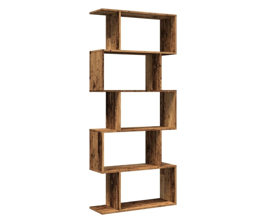 5 szintes antik fa színű fa elválasztó könyvespolc 70x24x161 cm - 7