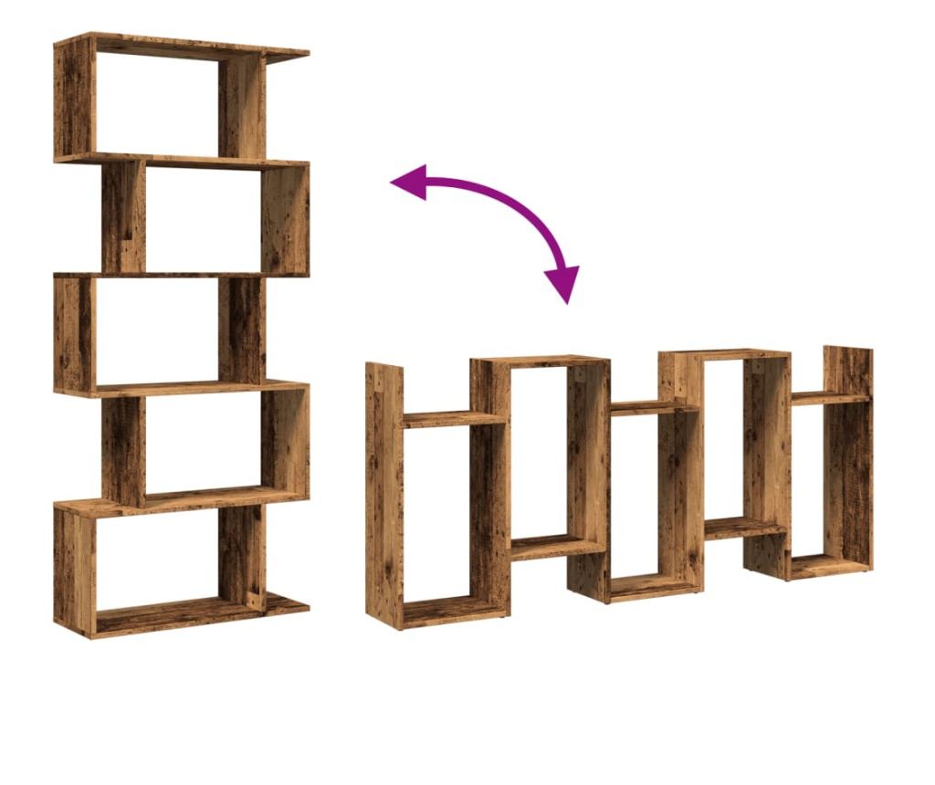 5 szintes antik fa színű fa elválasztó könyvespolc 70x24x161 cm - 8