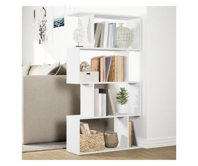 4 szintes fehér szerelt fa elválasztó könyvespolc 70x24x129 cm