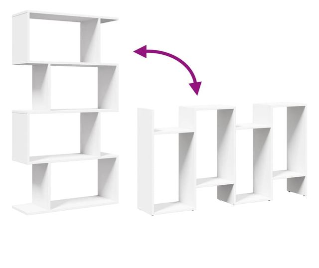 4 szintes fehér szerelt fa elválasztó könyvespolc 70x24x129 cm