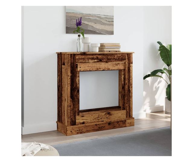 antik fa színű szerelt fa kandallóburkolat 90 x 30 x 90 cm