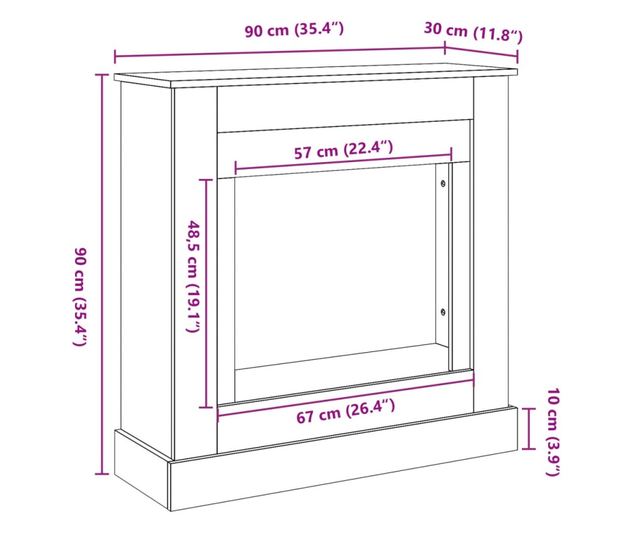 szürke sonoma színű szerelt fa kandallóburkolat 90 x 30 x 90 cm