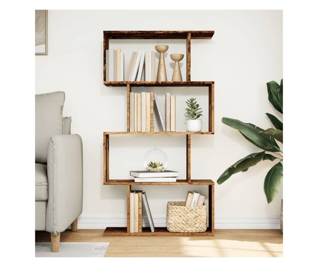 4 szintes antik fa színű fa elválasztó könyvespolc 70x24x129 cm