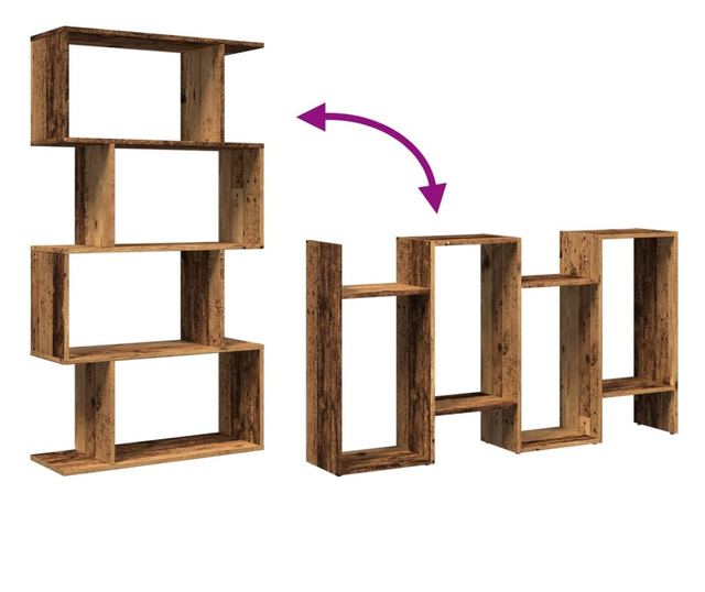 4 szintes antik fa színű fa elválasztó könyvespolc 70x24x129 cm