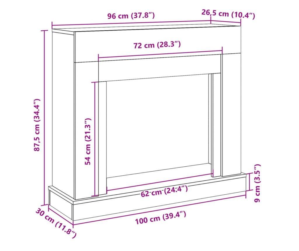 fekete szerelt fa kandallóburkolat 100 x 30 x 87,5 cm - 9