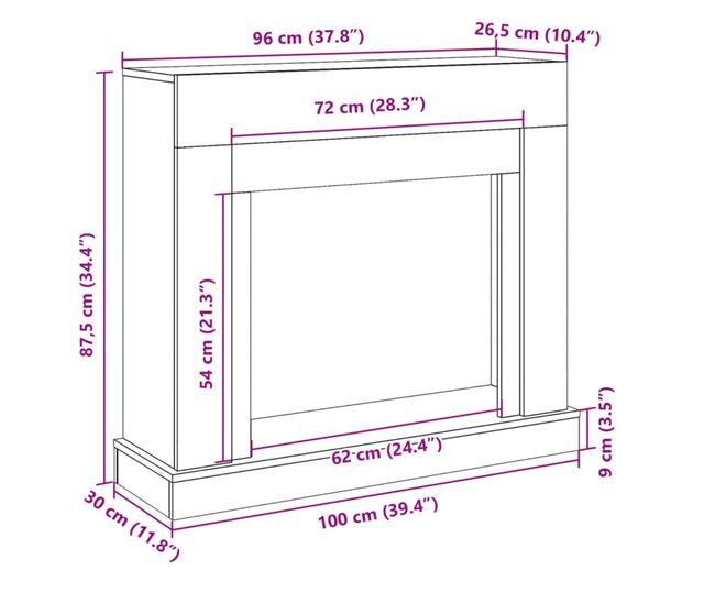fehér szerelt fa kandallóburkolat 100 x 30 x 87,5 cm