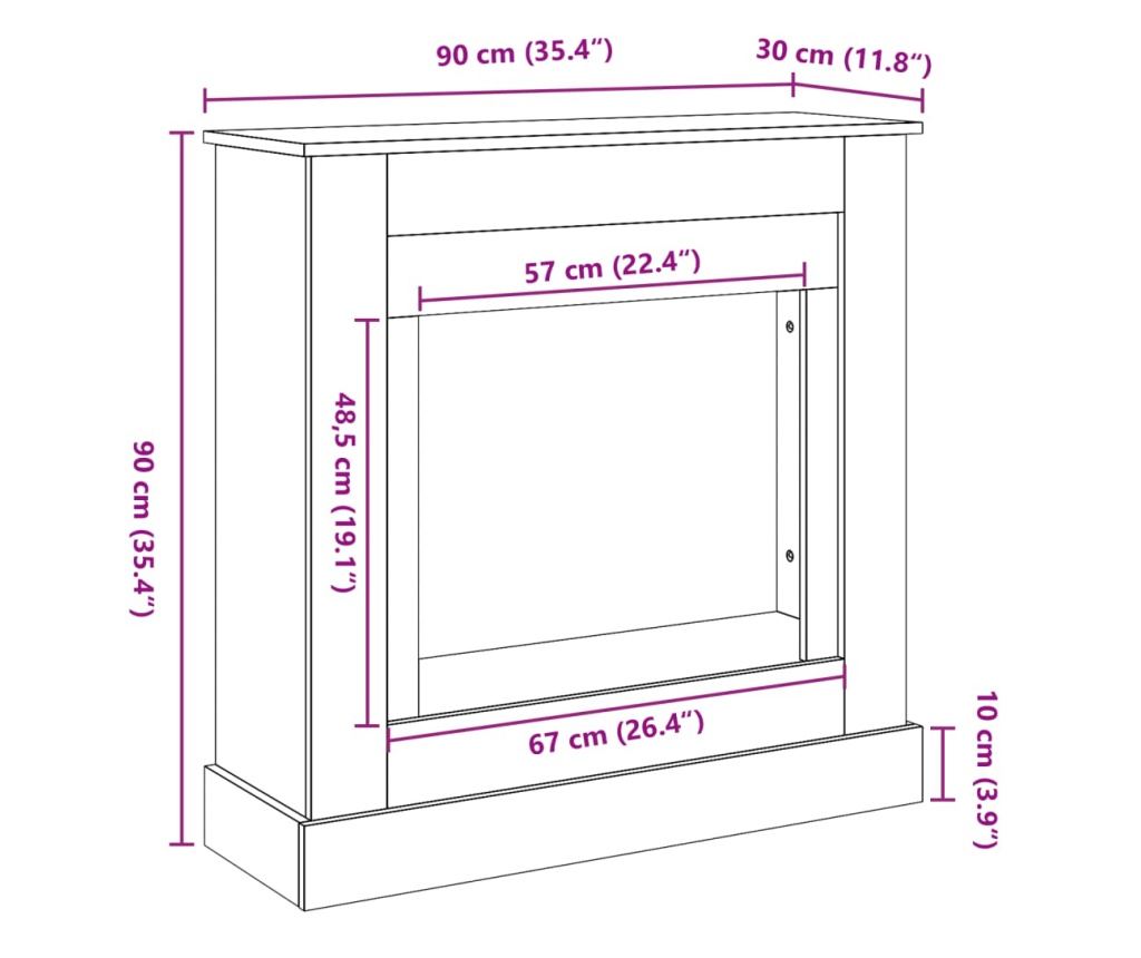 fehér szerelt fa kandallóburkolat 90 x 30 x 90 cm - 9