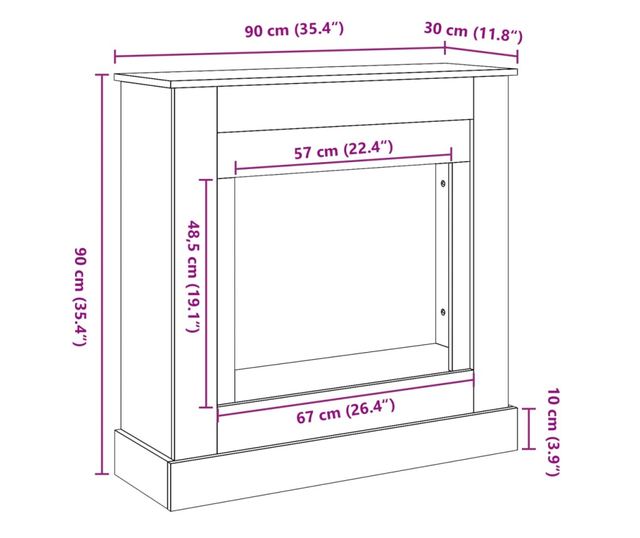 antik fa színű szerelt fa kandallóburkolat 90 x 30 x 90 cm