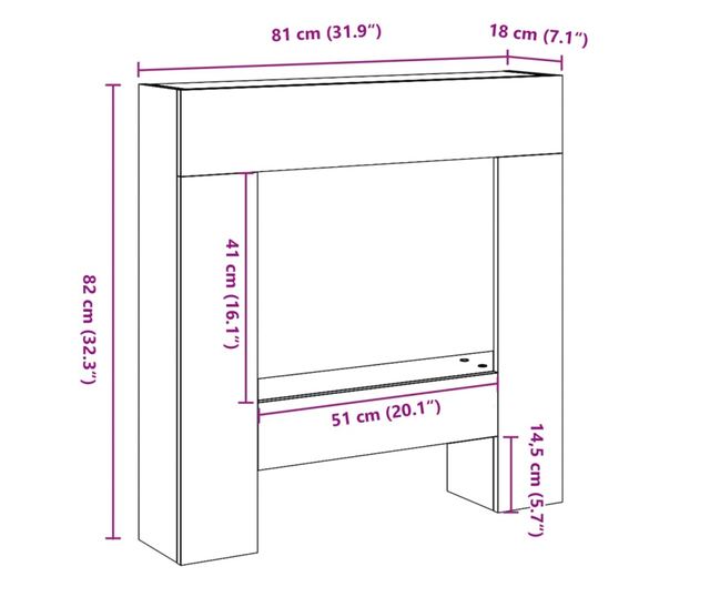barna tölgy színű szerelt fa kandallóburkolat 81 x 18 x 82 cm