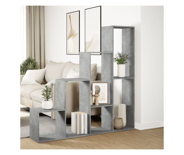 4 szintes betonszürke szerelt fa könyvespolc 143,5x29x143,5 cm