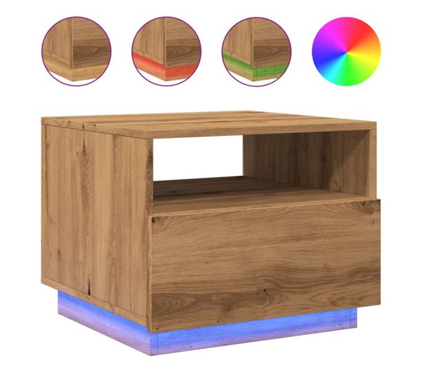 kézműves tölgyszínű dohányzóasztal LED-lámpákkal 50x49x40 cm