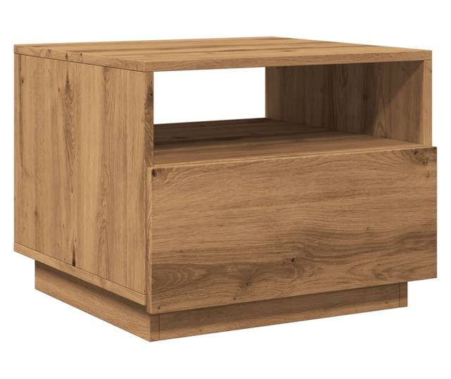 kézműves tölgyszínű dohányzóasztal LED-lámpákkal 50x49x40 cm