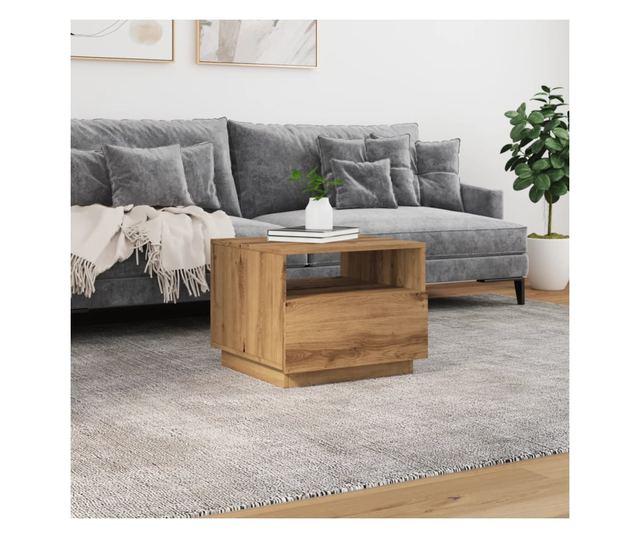 kézműves tölgyszínű dohányzóasztal LED-lámpákkal 50x49x40 cm