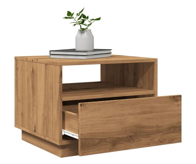 kézműves tölgyszínű dohányzóasztal LED-lámpákkal 50x49x40 cm