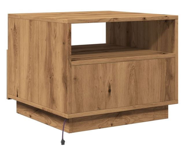 kézműves tölgyszínű dohányzóasztal LED-lámpákkal 50x49x40 cm