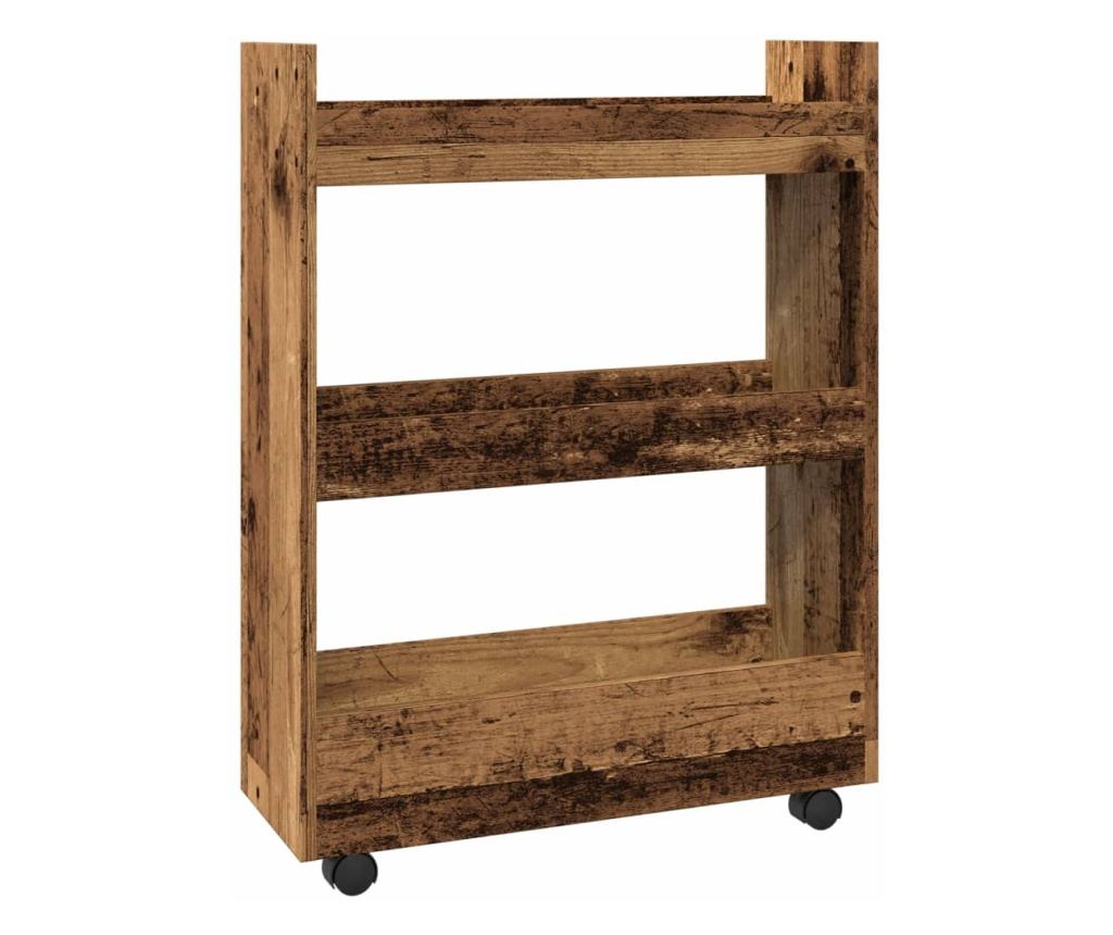 3 szintes antik fa színű szerelt fa keskeny tárolókocsi - 2