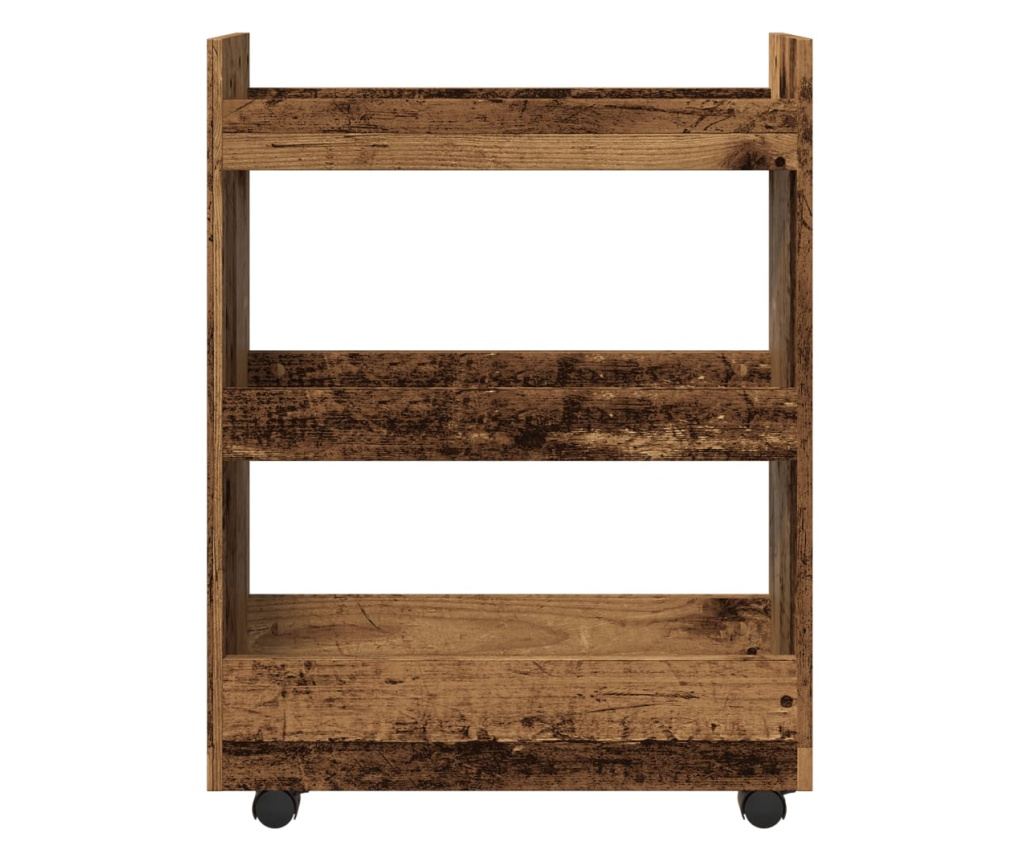 3 szintes antik fa színű szerelt fa keskeny tárolókocsi - 4