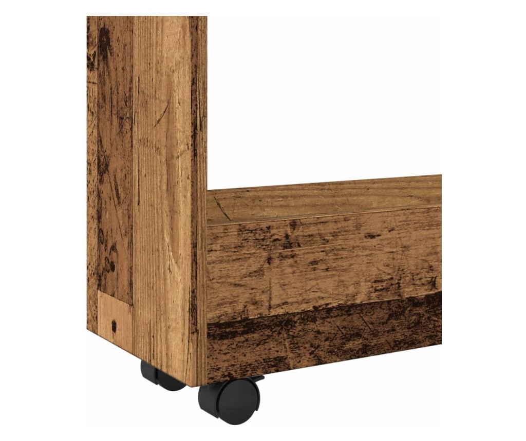 3 szintes antik fa színű szerelt fa keskeny tárolókocsi - 7