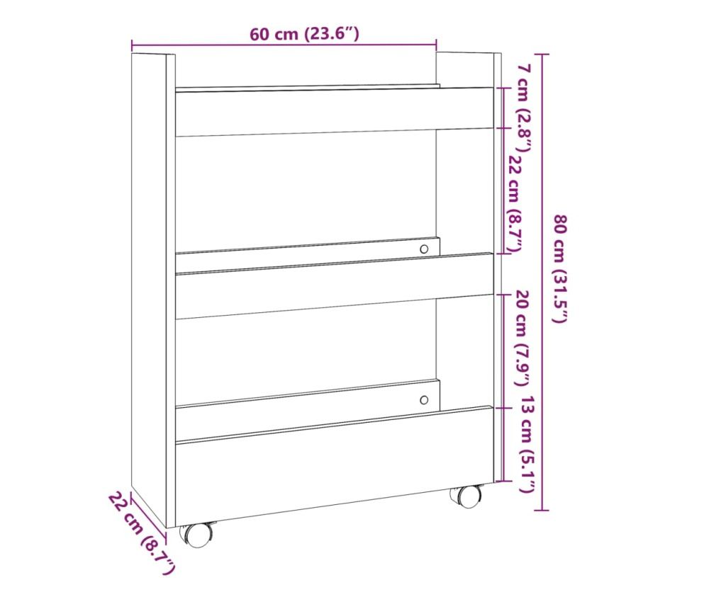 3 szintes antik fa színű szerelt fa keskeny tárolókocsi - 9