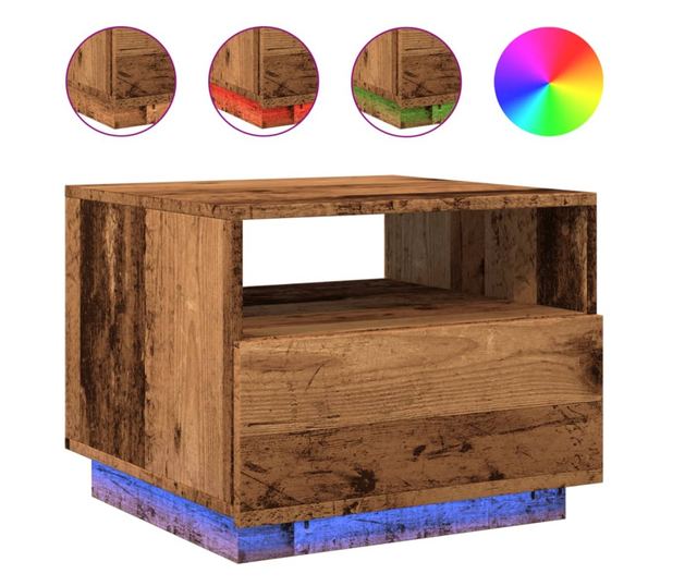 antik fa színű dohányzóasztal LED-lámpákkal 50 x 49 x 40 cm