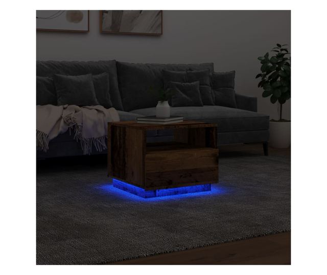 antik fa színű dohányzóasztal LED-lámpákkal 50 x 49 x 40 cm