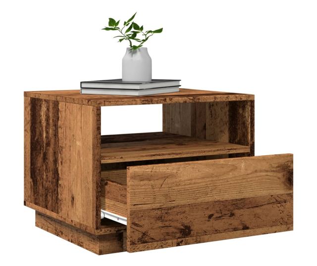 antik fa színű dohányzóasztal LED-lámpákkal 50 x 49 x 40 cm