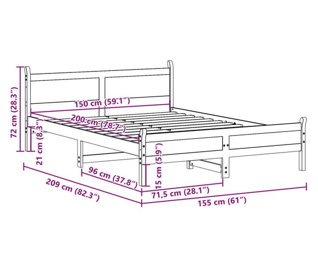 viaszbarna tömör fenyőfa ágy matrac nélkül 150 x 200 cm